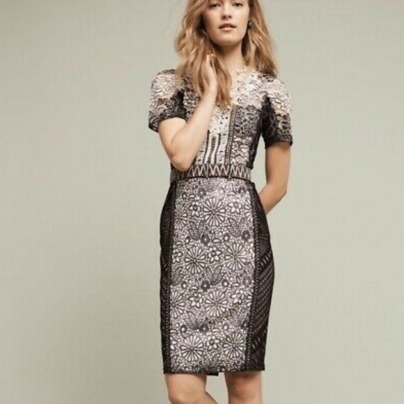 Byron Lars Dresses & Skirts - Beguile by Byron Lars Melange Lace Pencil Dress in Black and Ivory